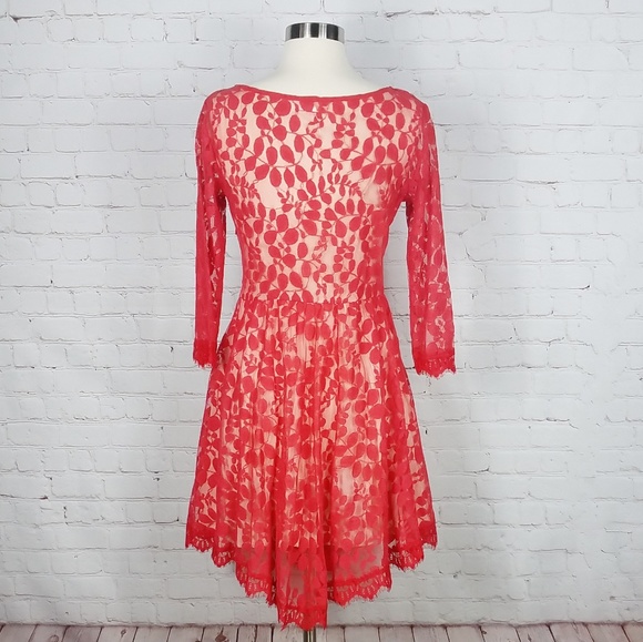 Free People Lace A-line Dress  | Red - Picture 3 of 8